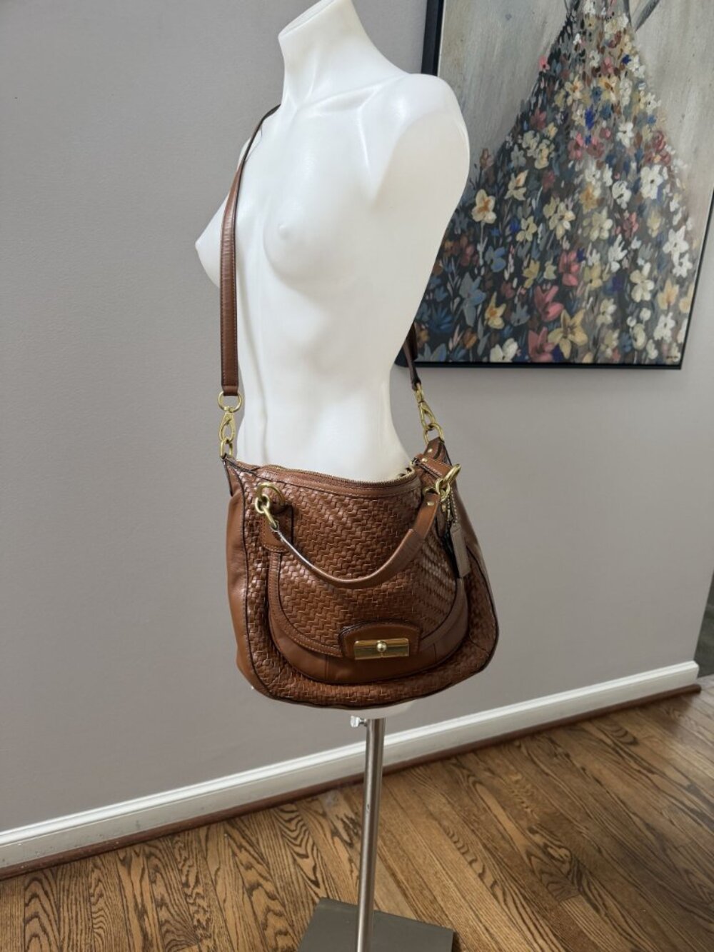 Coach Kristin woven shoulder bag with removable cross body strap Brown good cond - Picture 3 of 5